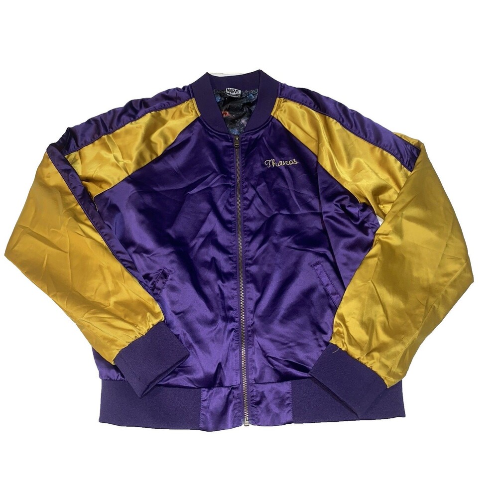 Thanos On Snap! Her Universe Size M Varsity Full Zip Purple Gold Jacket - EUC